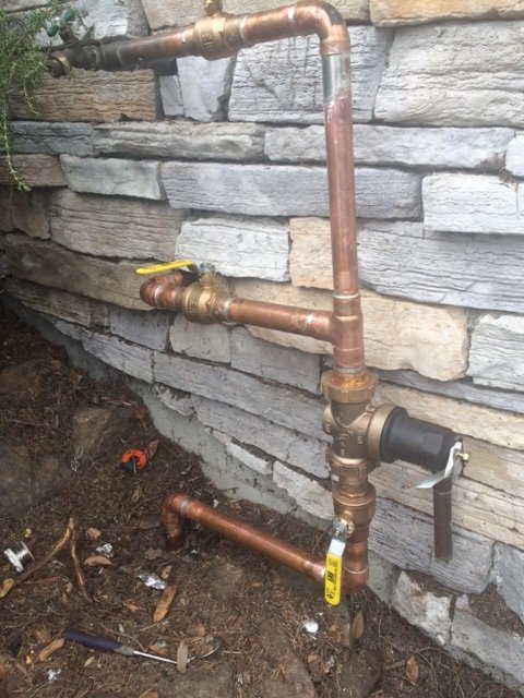 New copper water service manifold with shutoff valves