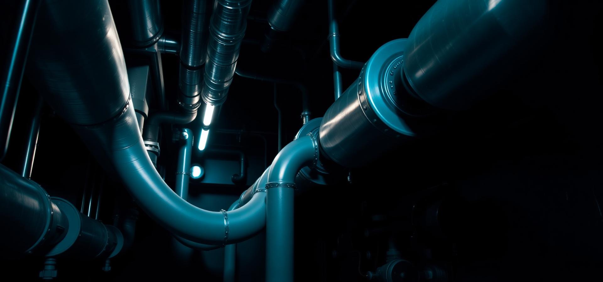 Industrial plumbing pipe system in a mechanical room